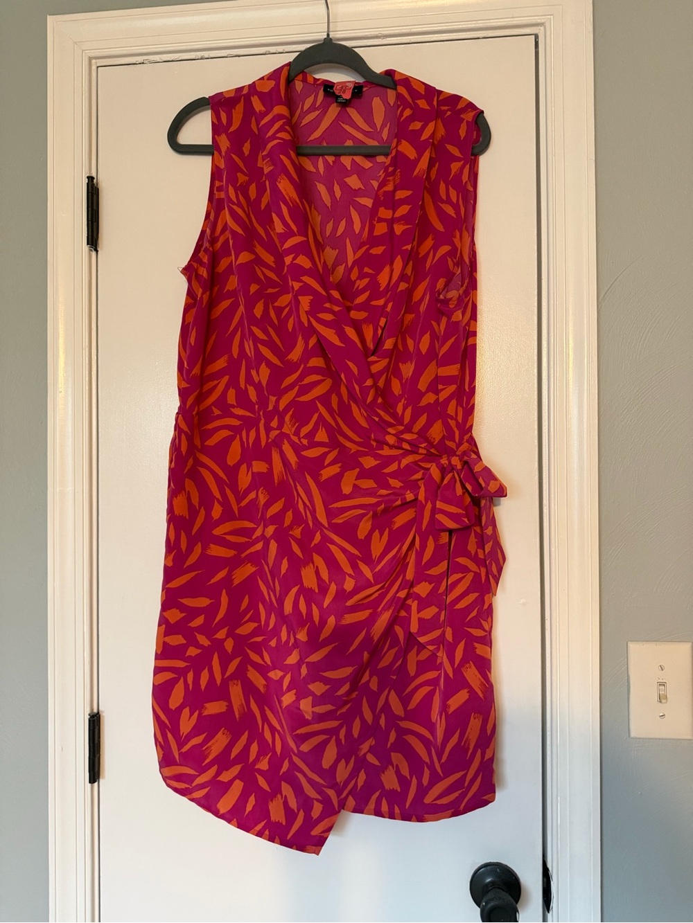 Fortune + Ivy Sleeveless Pink & Orange Wrap Dress